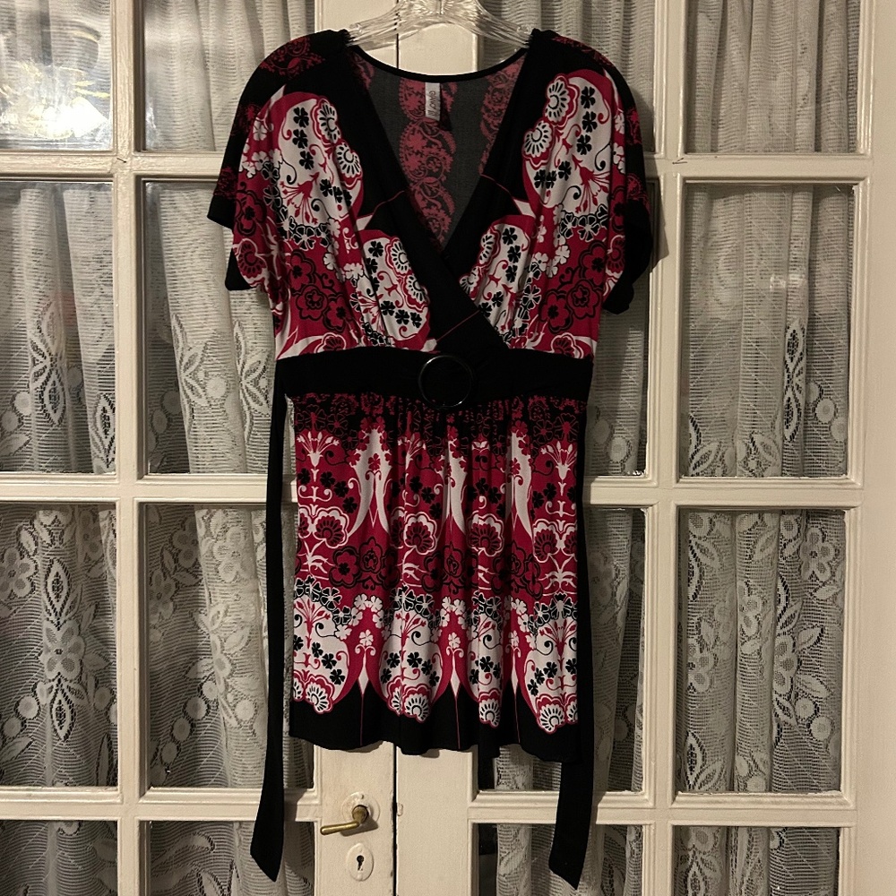 😉Bundle Days😉 Women’s Gitano Pink Black White Shirt Size Small Floral Geometric